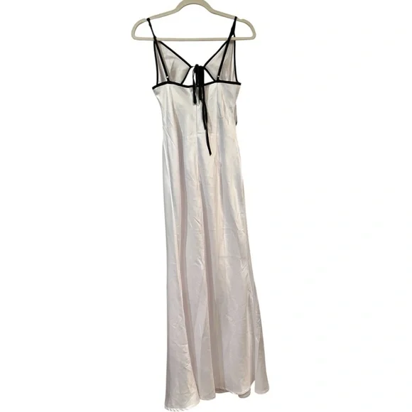 COMMENSE Semi-Sheer Contrast Trim Tie-Front Long Dress COLOR - White size Small - Picture 4 of 11